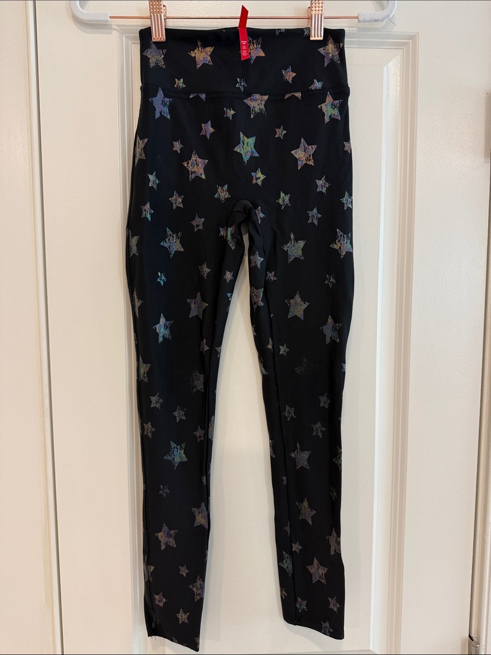 SPANX Black Leggings with Holographic Star Print
